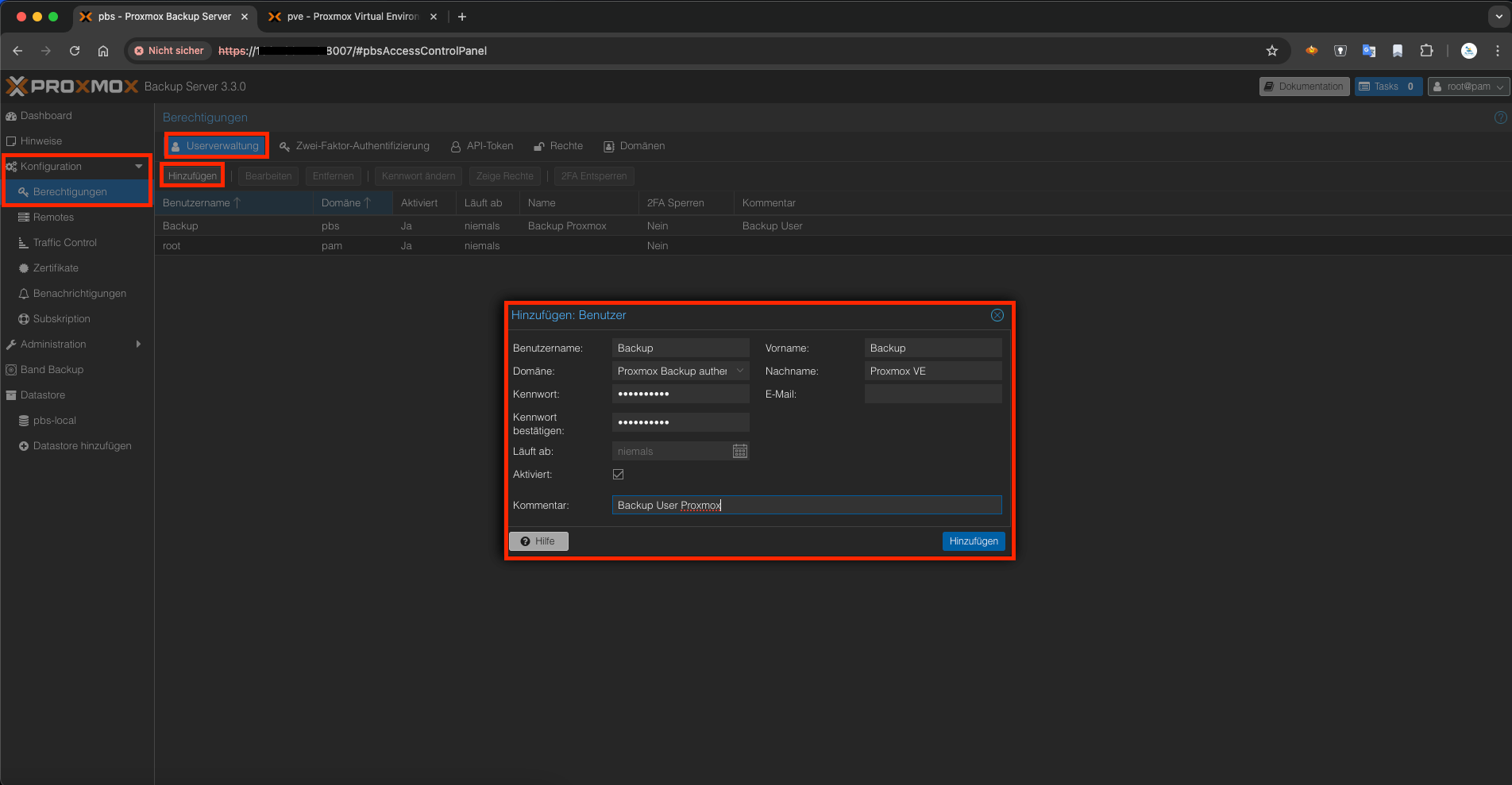 Proxmox Backup Server für Proxmox VE einrichten