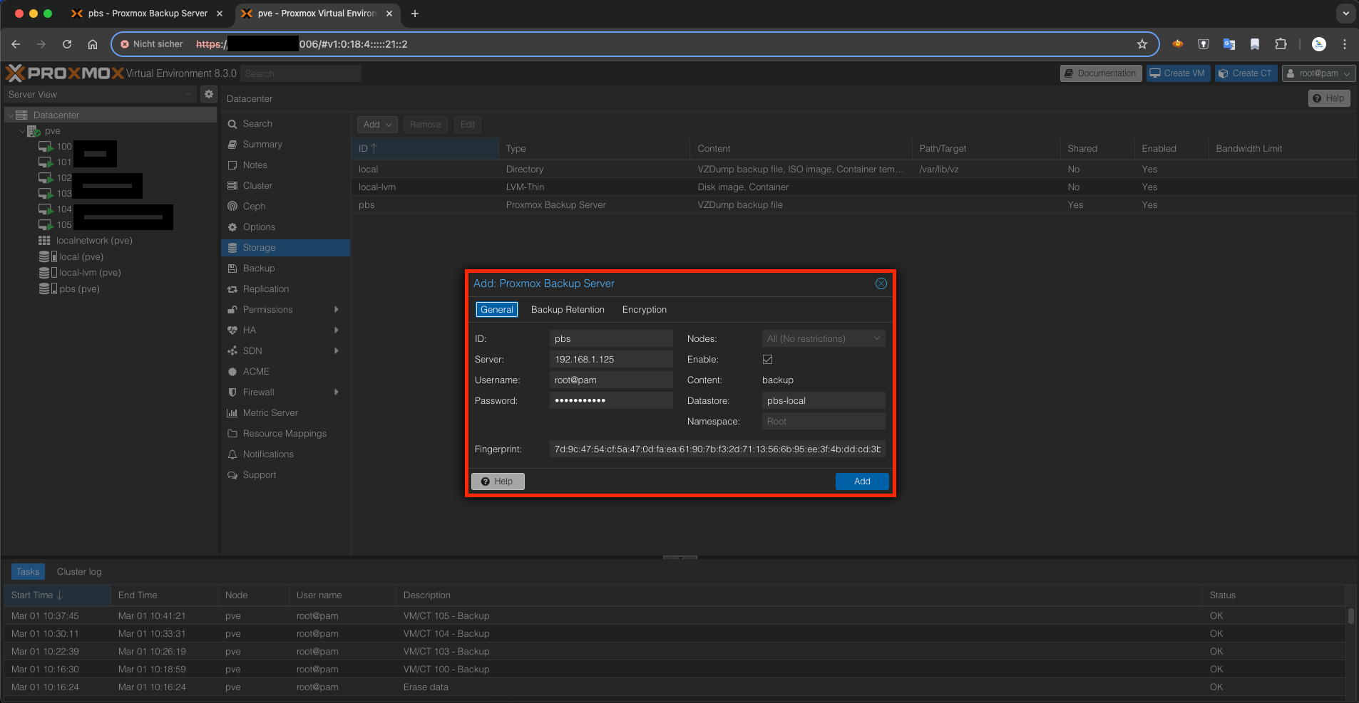 Proxmox Backup Server für Proxmox VE einrichten